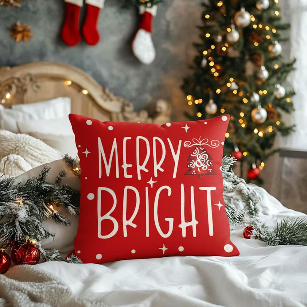 Snowman Christmas Throw Pillow Covers 18" x 18", Set of 4 Christmas Home Decor, Merry Xmas Pillow Cases