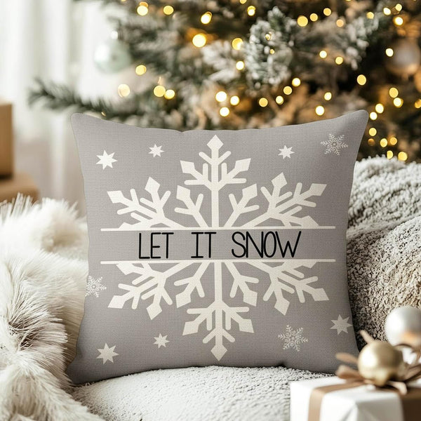 Grey Christmas Throw Pillow Covers 18" x 18", Set of 4 Christmas Home Decor, Merry Xmas