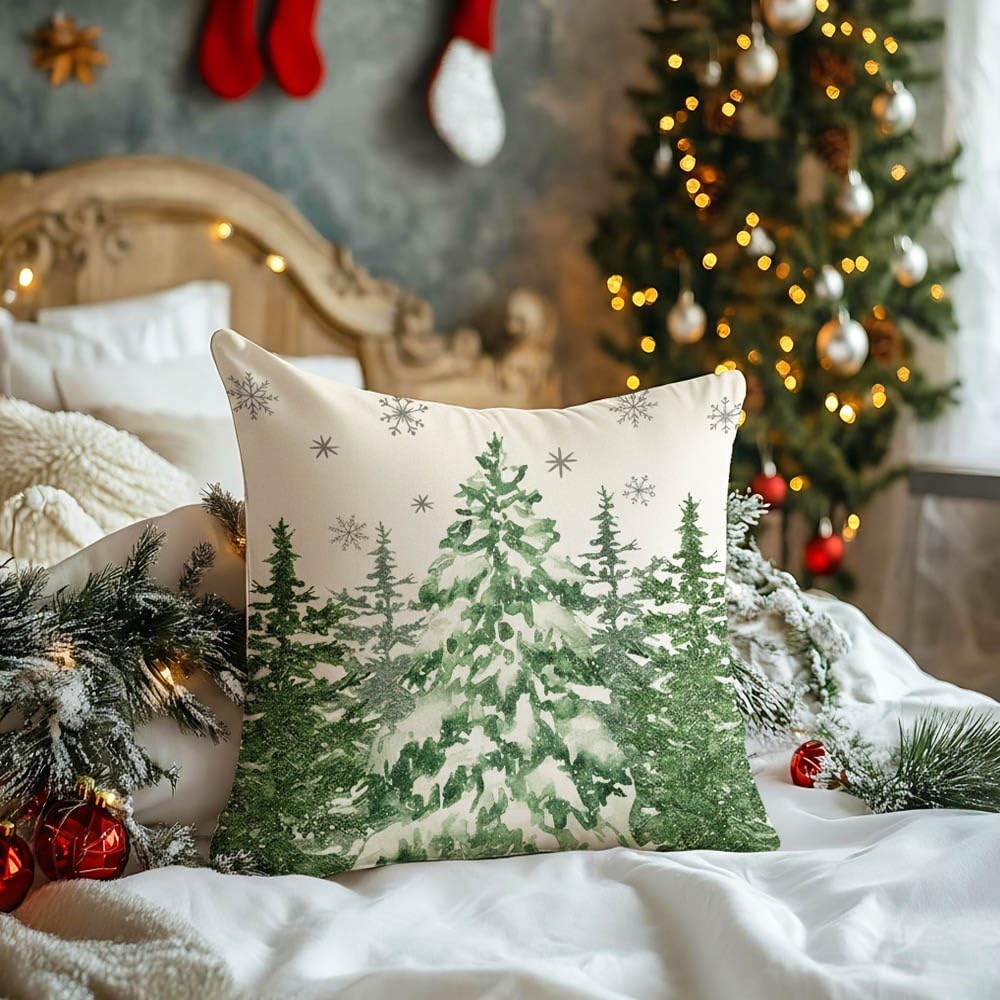 Grey Christmas Throw Pillow Covers 18" x 18", Set of 4 Christmas Home Decor, Merry Xmas