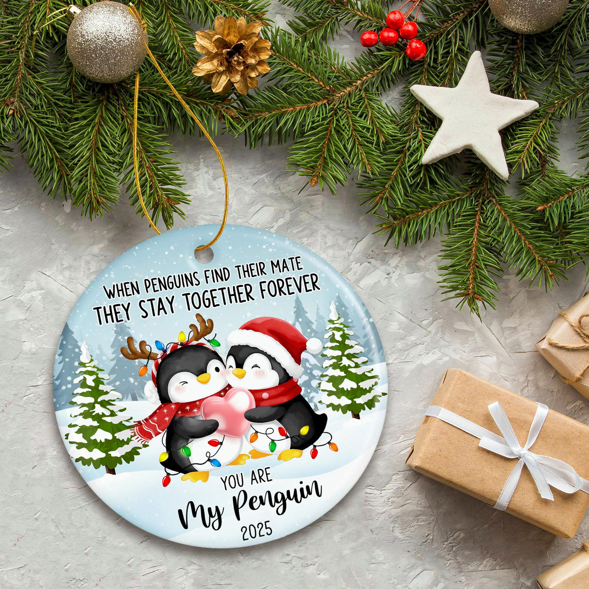 Penguin Couple Ornament 2025 - Our First Christmas Ornament for Couples - Cute Penguin Christmas Ornaments