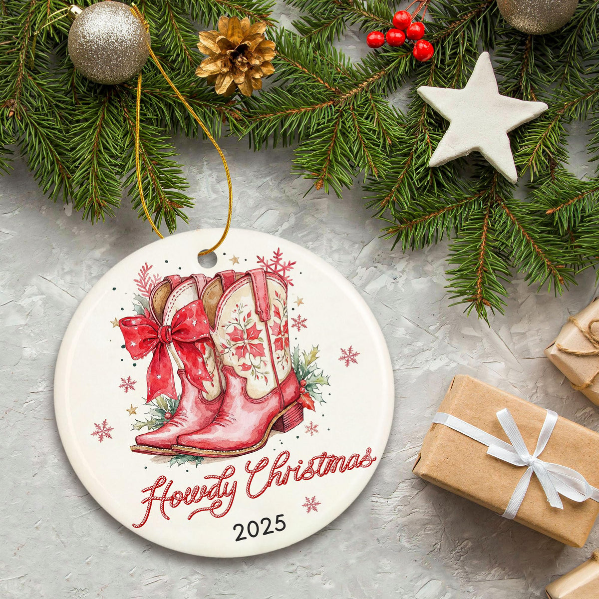 Cowgirl Boot Ornament - Cowgirl Ornaments for Christmas Tree, Cowboy Christmas Ornaments for Women