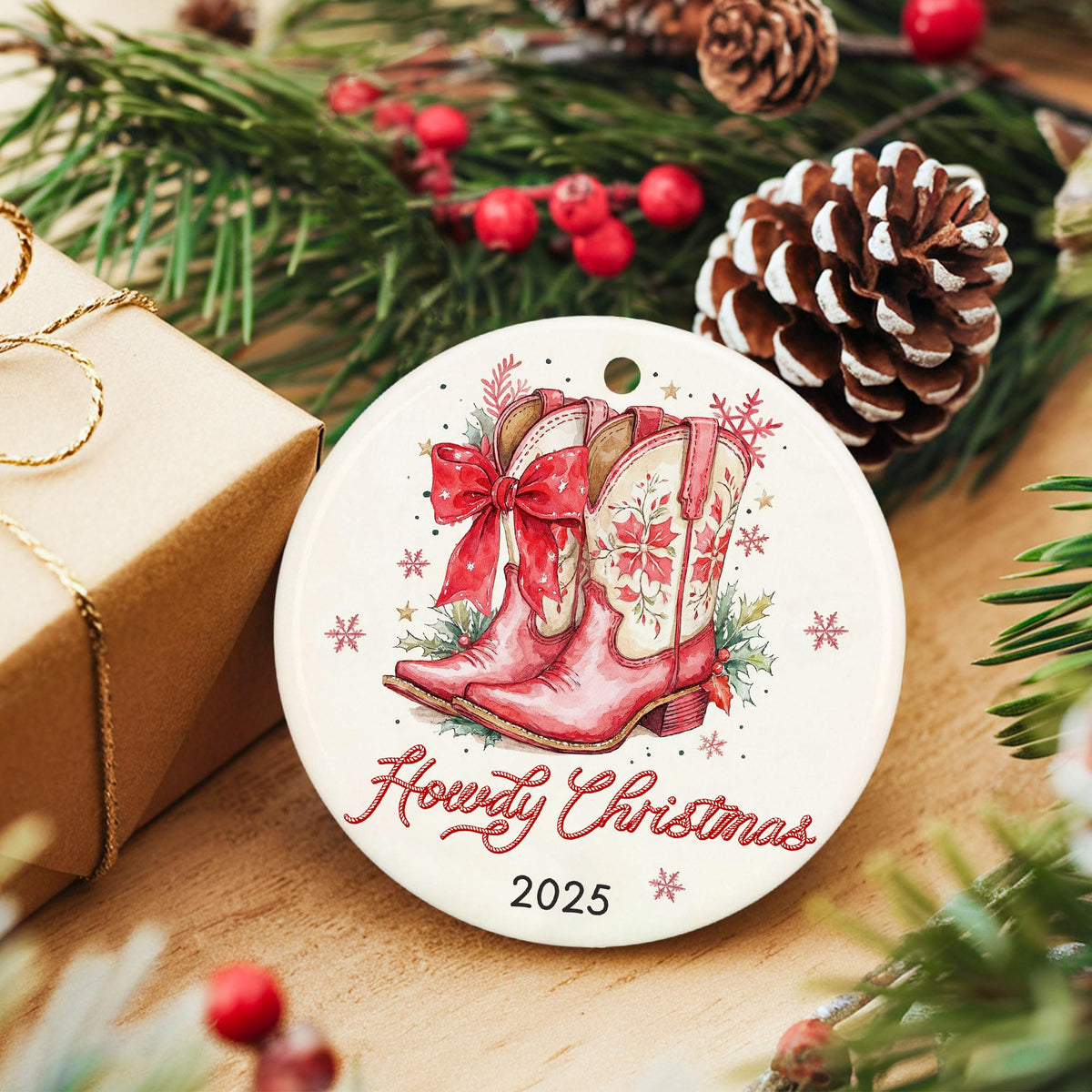 Cowgirl Boot Ornament - Cowgirl Ornaments for Christmas Tree, Cowboy Christmas Ornaments for Women
