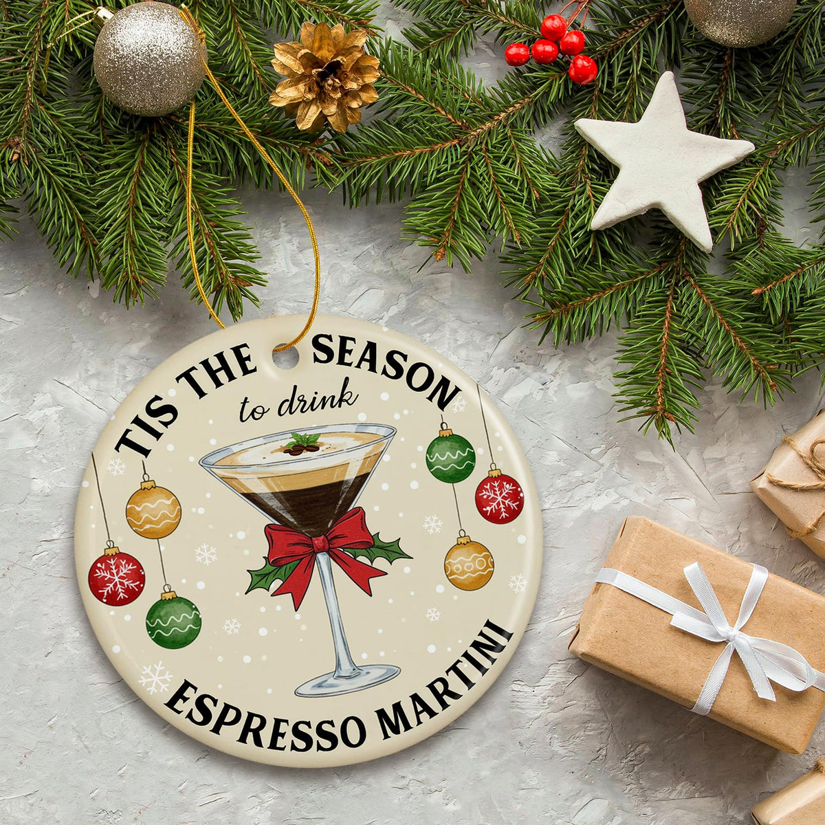 Espresso Martini Ornament - Cocktail Ornaments for Christmas Tree, Espresso Martini Gifts for Women, Men, Cocktail Enthusiasts and Lovers