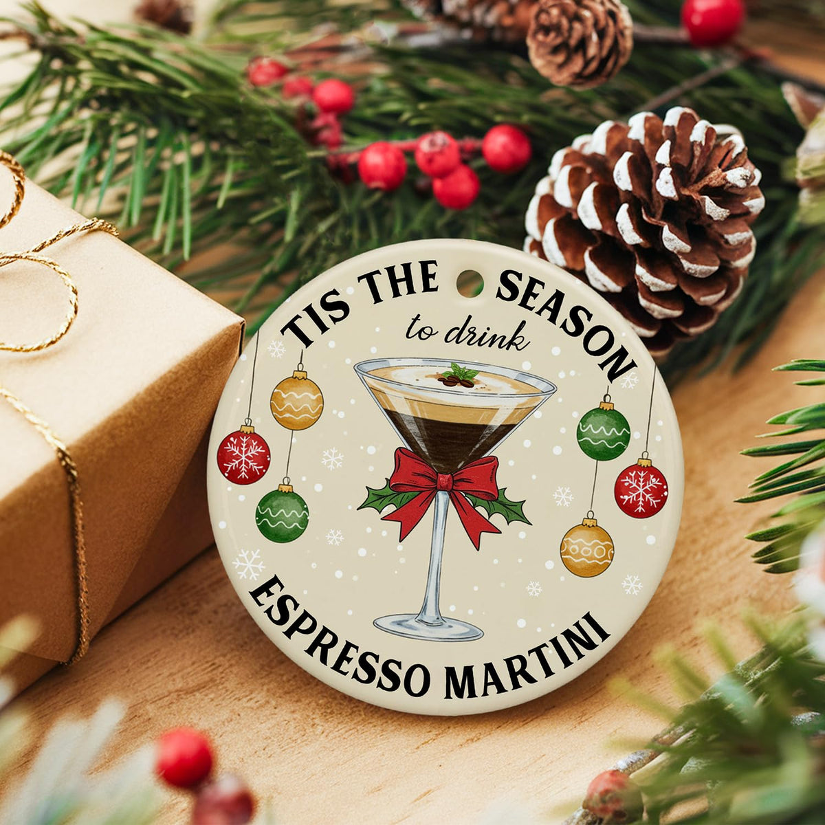 Espresso Martini Ornament - Cocktail Ornaments for Christmas Tree, Espresso Martini Gifts for Women, Men, Cocktail Enthusiasts and Lovers