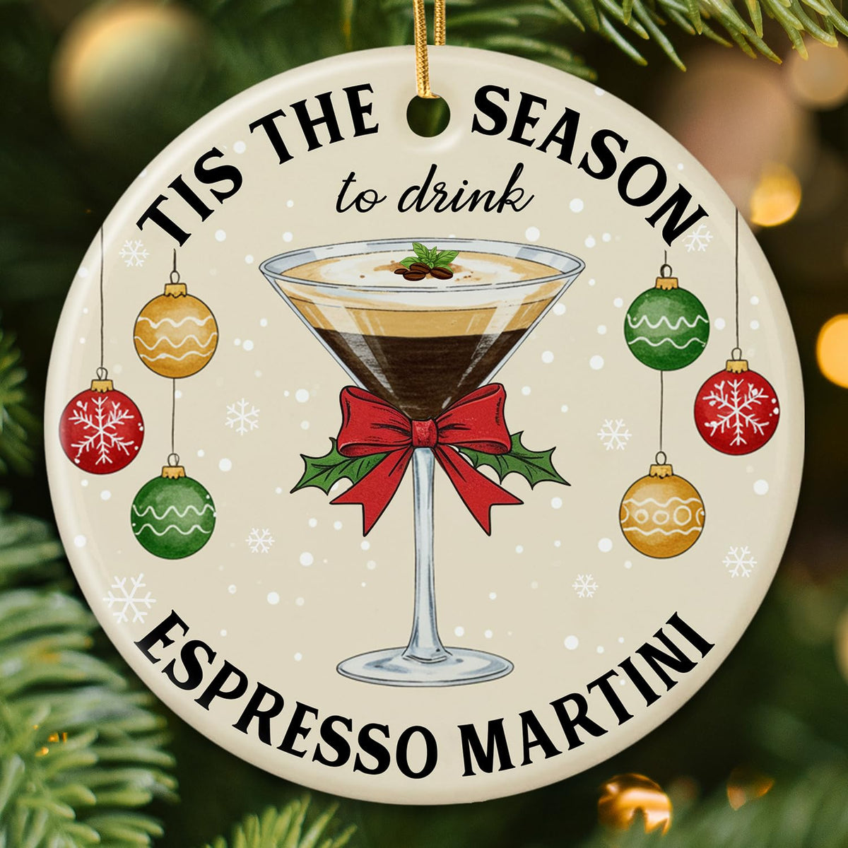 Espresso Martini Ornament - Cocktail Ornaments for Christmas Tree, Espresso Martini Gifts for Women, Men, Cocktail Enthusiasts and Lovers