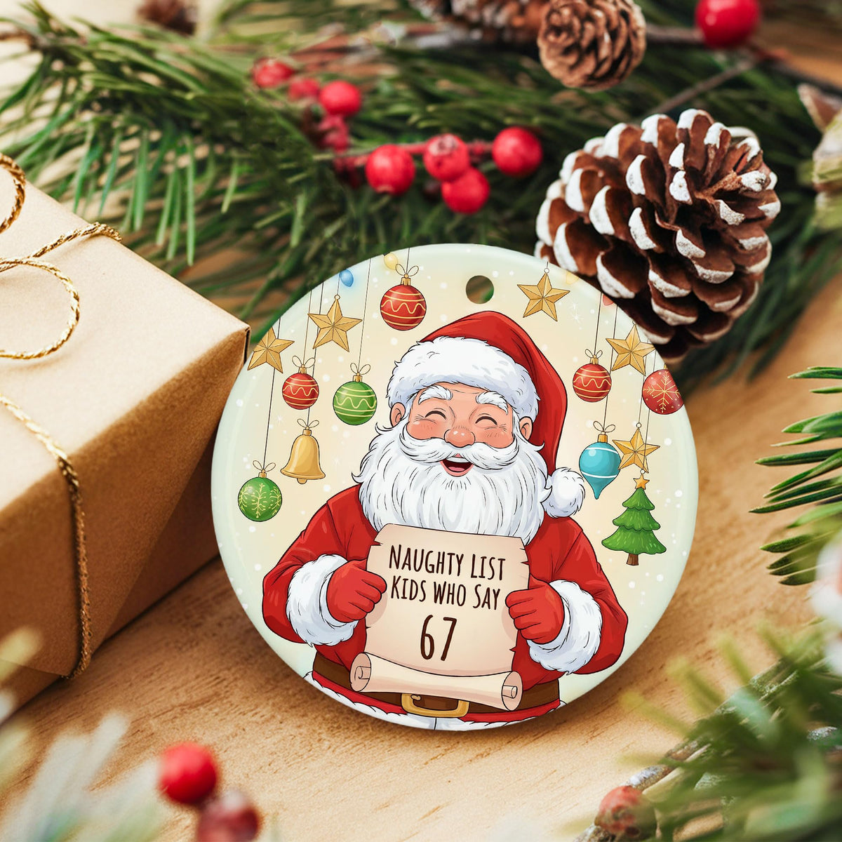 67 Christmas Ornament 2025 - Funny Meme Ornaments for Tree, 6 7 Gag Gift for Teens, Kids, and Friends