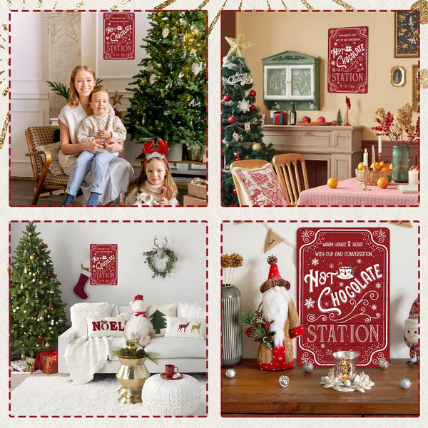 Vintage Christmas Wall Decor Sign - Christmas 8x12 Inch Metal Tin Sign Red Hot Cocoa