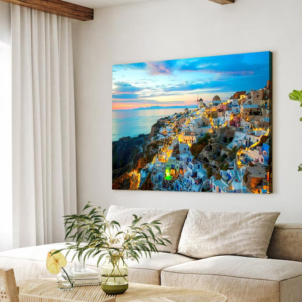 Santorini Greek City Landscape Poster Printing Canvas Painting Wall Art Aesthetic Decoration 08x12inch(20x30cm)