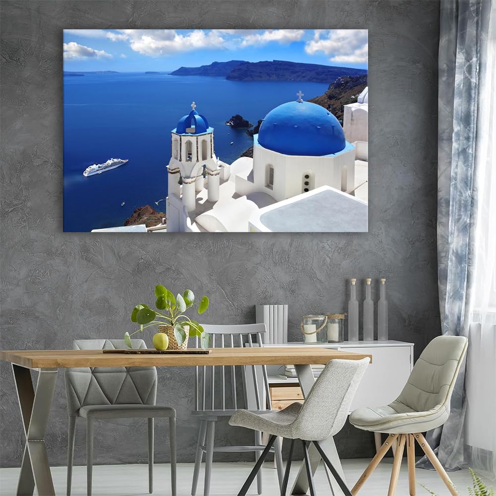 Santorini Greece Beautiful Island Poster Printing Canvas Painting Wall Art Office Aesthetic Decoration 08x12inch(20x30cm) Frame