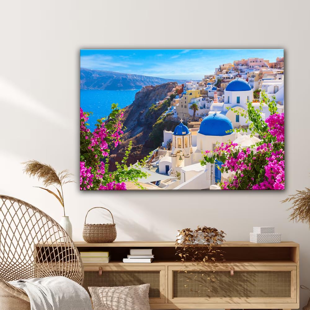 Beautiful Landscape Murals of Santorini Greek Seascape Poster Printing Canvas Painting Wall Art 08x12inch(20x30cm) Frame