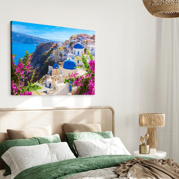 Beautiful Landscape Murals of Santorini Greek Seascape Poster Printing Canvas Painting Wall Art 08x12inch(20x30cm) Frame