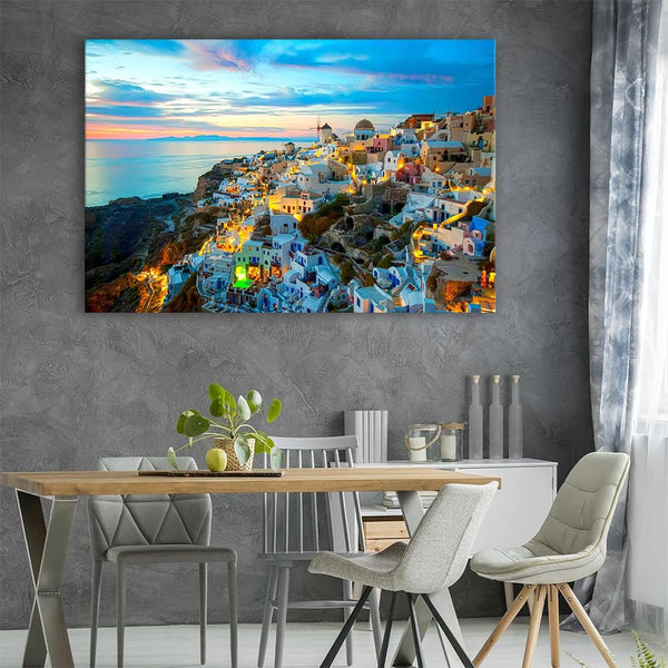 Santorini Greek City Landscape Poster Printing Canvas Painting Wall Art Aesthetic Decoration 08x12inch(20x30cm)