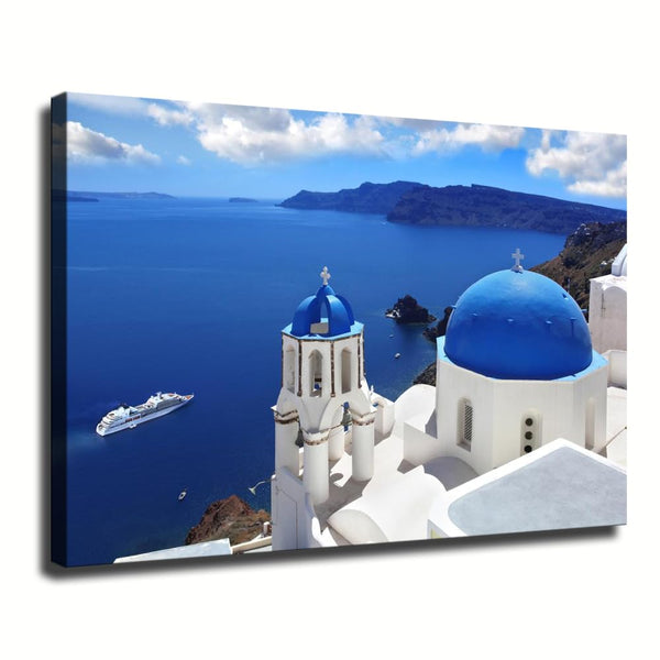 Santorini Greece Beautiful Island Poster Printing Canvas Painting Wall Art Office Aesthetic Decoration 08x12inch(20x30cm) Frame