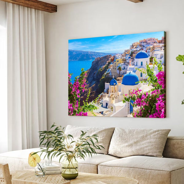 Beautiful Landscape Murals of Santorini Greek Seascape Poster Printing Canvas Painting Wall Art 08x12inch(20x30cm) Frame