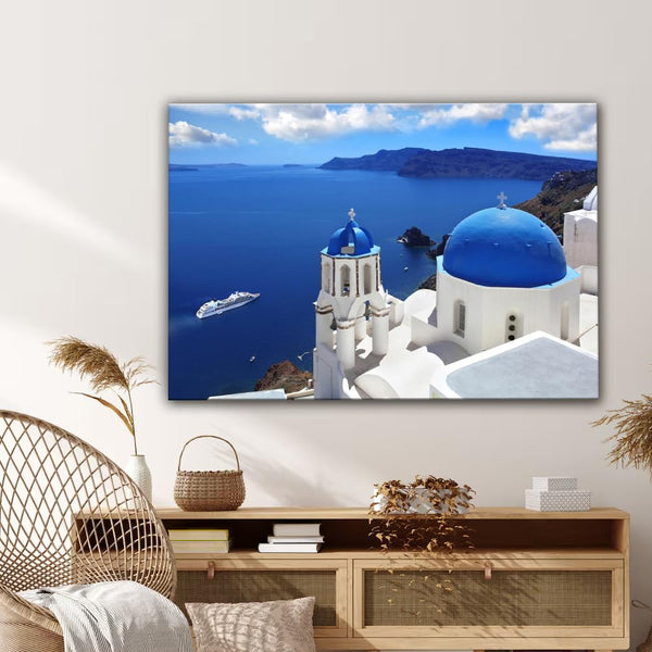 Santorini Greece Beautiful Island Poster Printing Canvas Painting Wall Art Office Aesthetic Decoration 08x12inch(20x30cm) Frame
