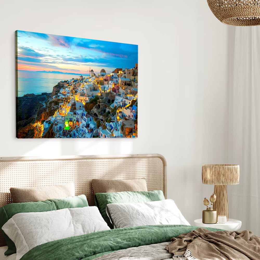 Santorini Greek City Landscape Poster Printing Canvas Painting Wall Art Aesthetic Decoration 08x12inch(20x30cm)