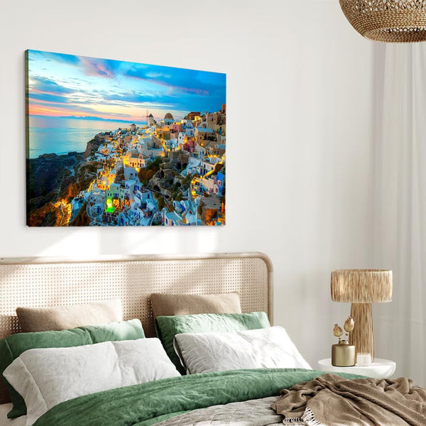 Santorini Greek City Landscape Poster Printing Canvas Painting Wall Art Aesthetic Decoration 08x12inch(20x30cm)