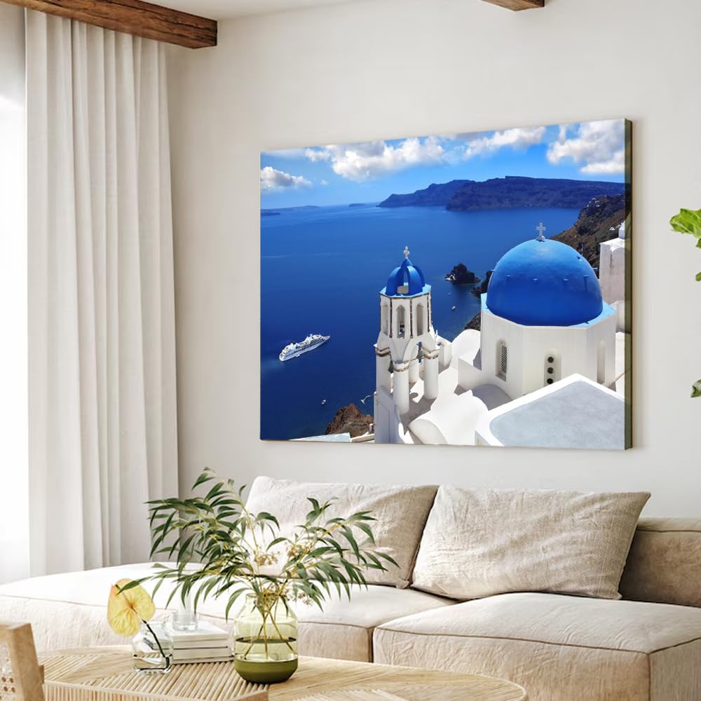 Santorini Greece Beautiful Island Poster Printing Canvas Painting Wall Art Office Aesthetic Decoration 08x12inch(20x30cm) Frame