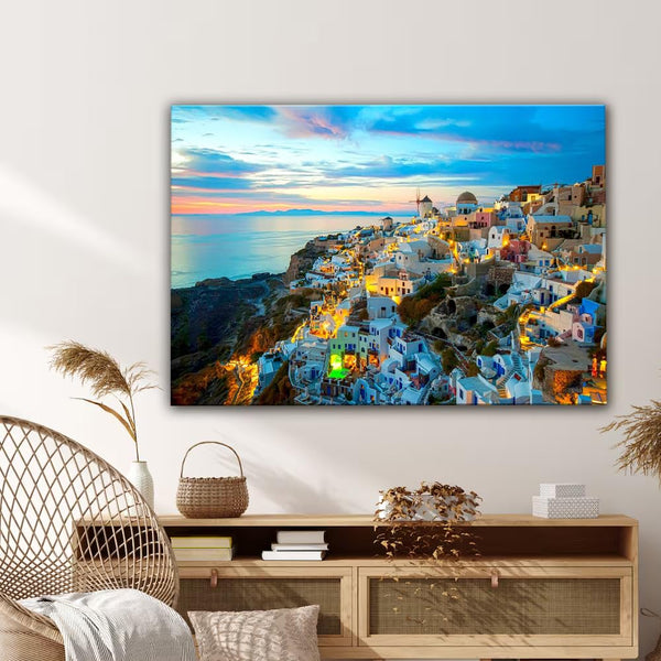 Santorini Greek City Landscape Poster Printing Canvas Painting Wall Art Aesthetic Decoration 08x12inch(20x30cm)