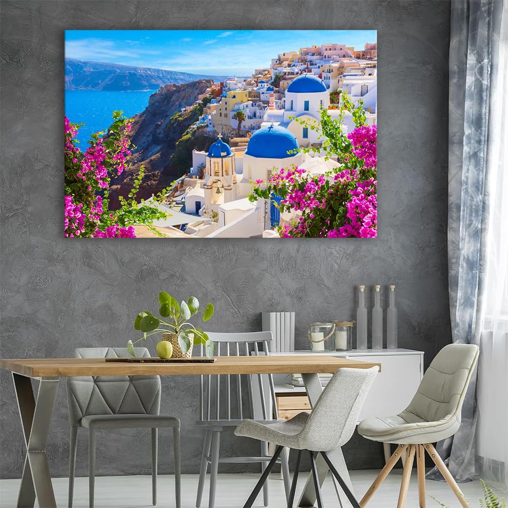 Beautiful Landscape Murals of Santorini Greek Seascape Poster Printing Canvas Painting Wall Art 08x12inch(20x30cm) Frame