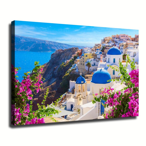 Beautiful Landscape Murals of Santorini Greek Seascape Poster Printing Canvas Painting Wall Art 08x12inch(20x30cm) Frame