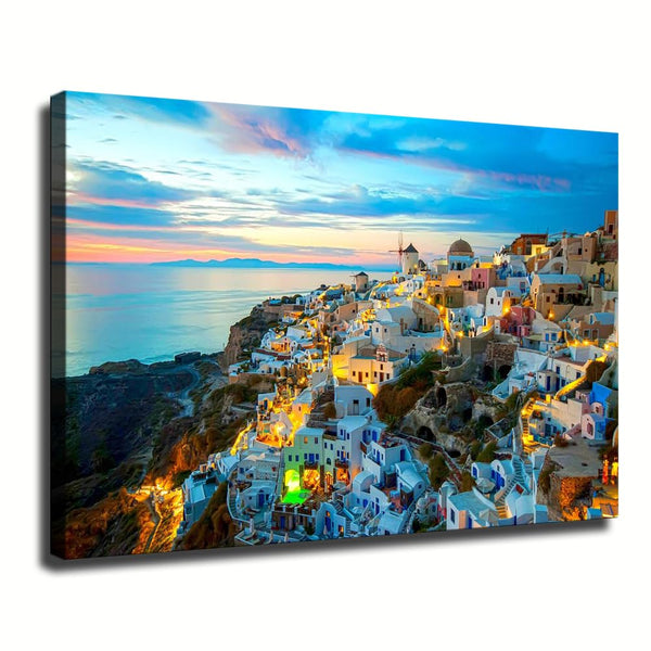 Santorini Greek City Landscape Poster Printing Canvas Painting Wall Art Aesthetic Decoration 08x12inch(20x30cm)
