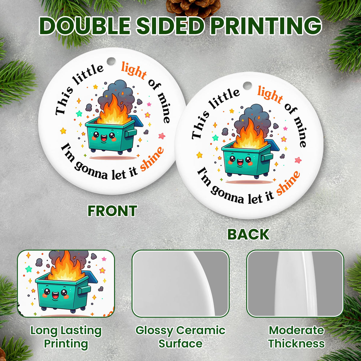 Christmas Funny Work Gifts for Coworkers - Ceramic Dumpster Fire Christmas Ornaments 2025