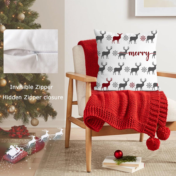 Christmas Pillow Covers 18x18 inch Set of 2, Farmhouse Xmas Trees Moose Believe Throw Pillow Covers