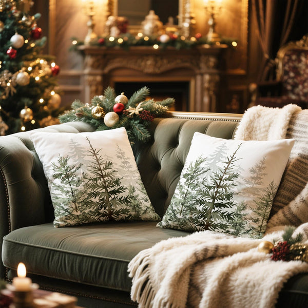 Christmas Tree Pillow Covers 18x18 Inch Set of 2 Green Christmas Rustic Decorative Throw Pillows Covers