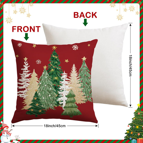 Set of 4 Christmas Throw Pillow Covers 18x18 Inch, Merry Christmas Bright Xmas Tree Ball Winter-Red