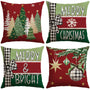 Set of 4 Christmas Throw Pillow Covers 18x18 Inch, Merry Christmas Bright Xmas Tree Ball Winter-Red