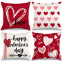 Happy Valentine's Day Love Throw Pillow Covers 18x18 Inch Set of 4, Hearts Polka Dots Decorative