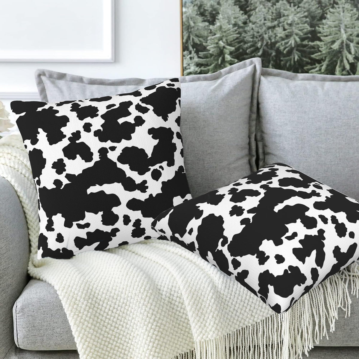 Cow Skin Throw Pillow Covers Set of 2 Black and White Spot Pillow Covers 18x18 Inch