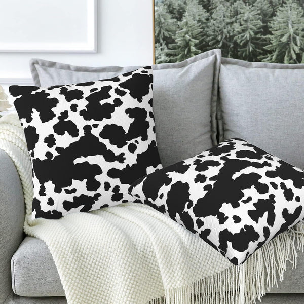 Cow Skin Throw Pillow Covers Set of 2 Black and White Spot Pillow Covers 18x18 Inch