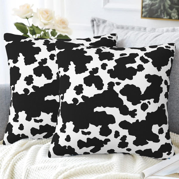 Cow Skin Throw Pillow Covers Set of 2 Black and White Spot Pillow Covers 18x18 Inch