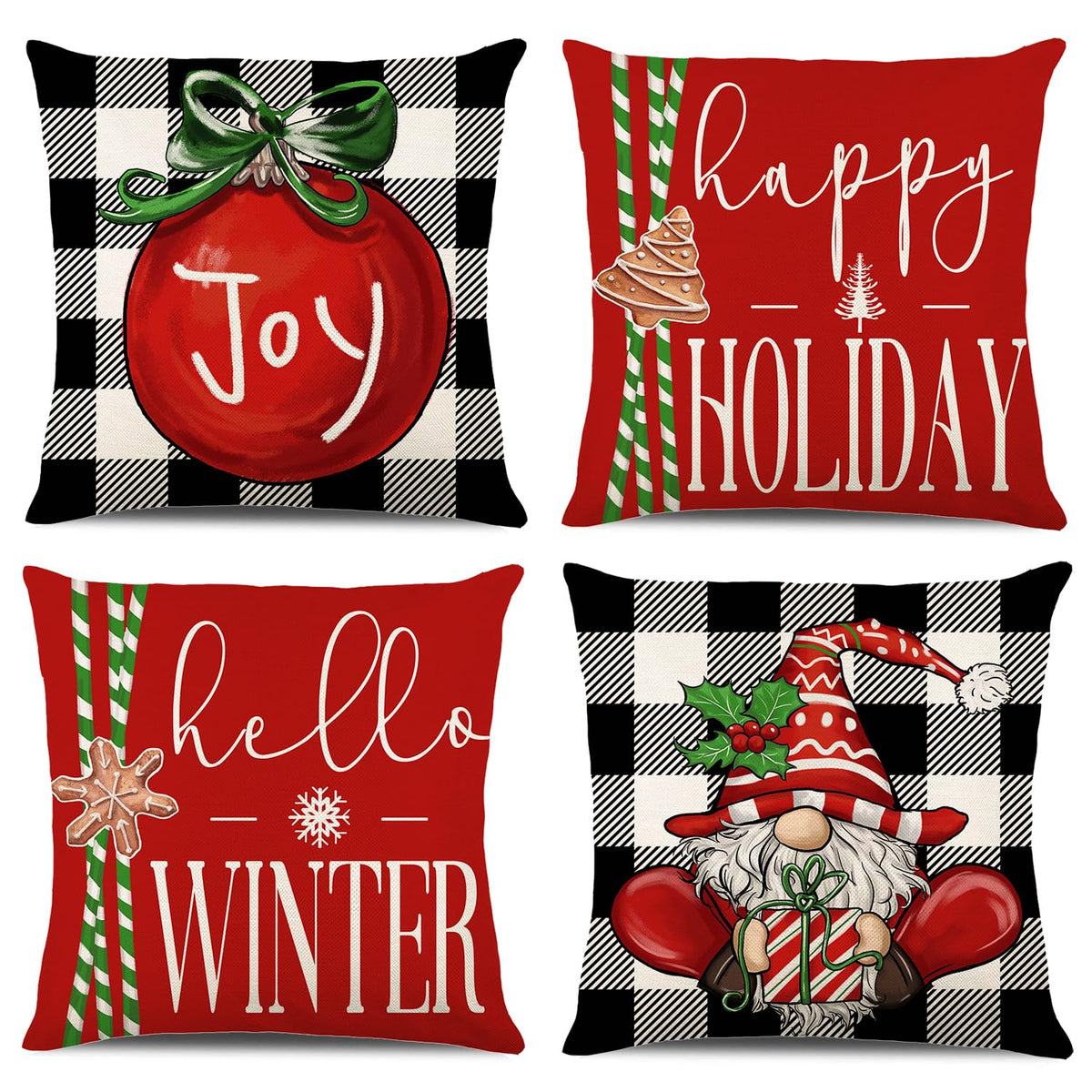 Merry Christmas Joy Xmas Trees Red Throw Pillow Covers, 18 x 18 Inch
