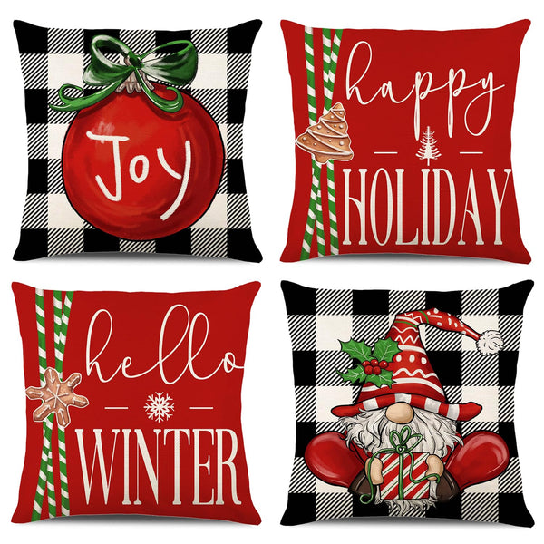 Merry Christmas Joy Xmas Trees Red Throw Pillow Covers, 18 x 18 Inch