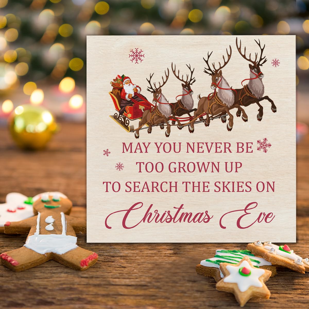 Santa Claus Reindeer Wooden Block Sign - Christmas Decor for Table or Shelf - 5 x 5 Inch