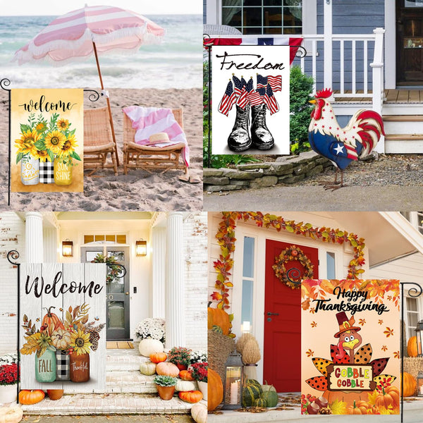 Seasonal Garden Flags Set of 12 Single Sided 12 x 18 Inch Yard Flags, Small Garden Flags for Outside