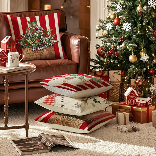 Christmas Pillow Covers 18x18 inch Set of 4, Christmas Decorations Cushion Covers, Xmas Pillow Covers