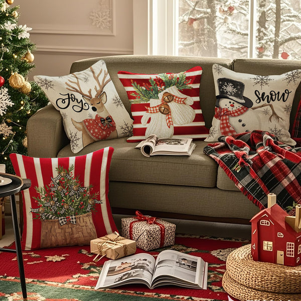 Christmas Pillow Covers 18x18 inch Set of 4, Christmas Decorations Cushion Covers, Xmas Pillow Covers