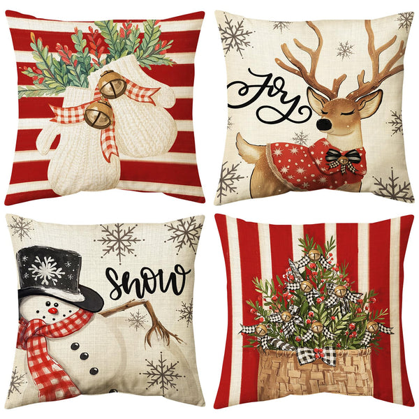 Christmas Pillow Covers 18x18 inch Set of 4, Christmas Decorations Cushion Covers, Xmas Pillow Covers