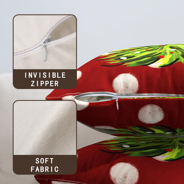 Christmas Throw Pillow Covers 18x18 Set of 2 Red Green Xmas Tree Polka Dots Print Decorative