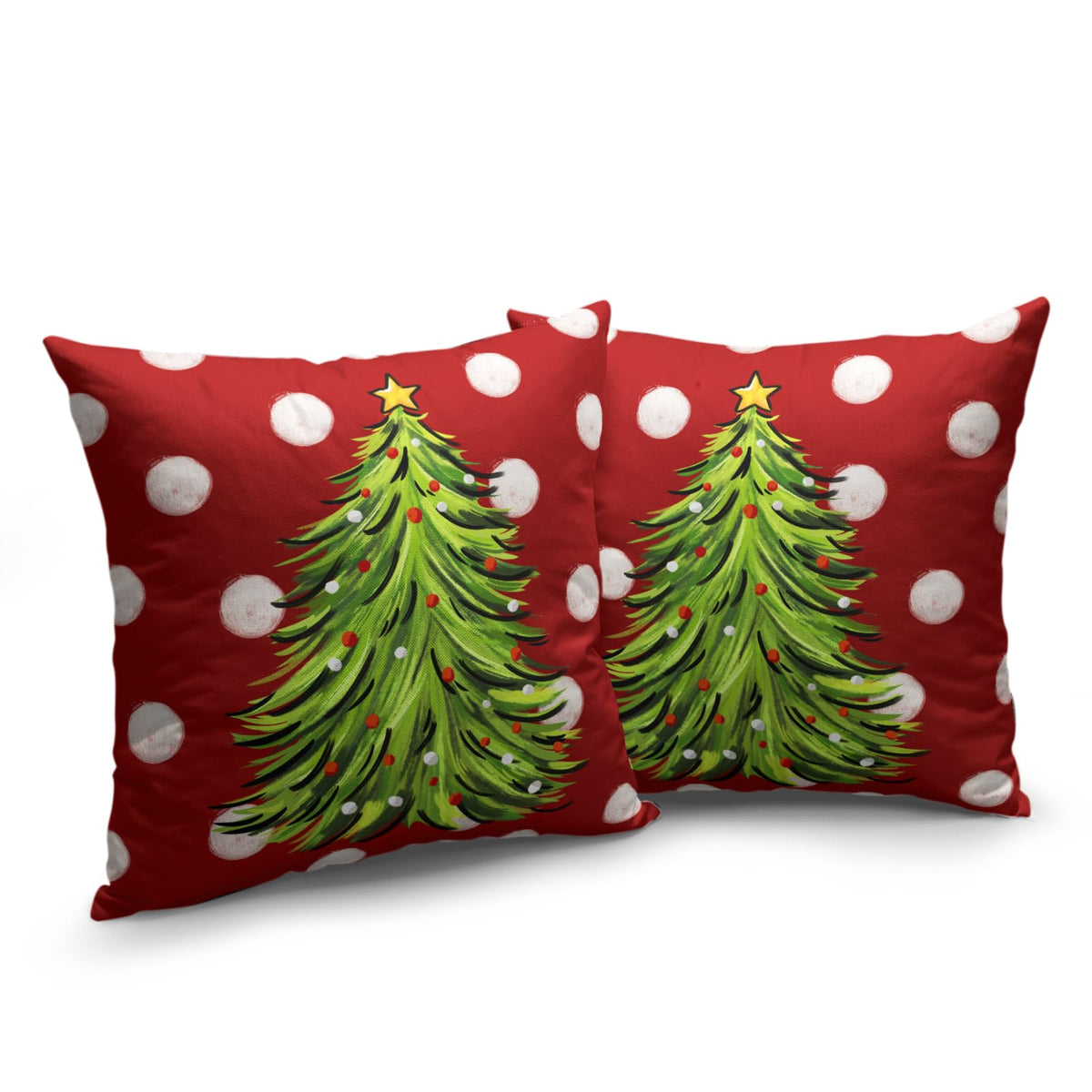 Christmas Throw Pillow Covers 18x18 Set of 2 Red Green Xmas Tree Polka Dots Print Decorative