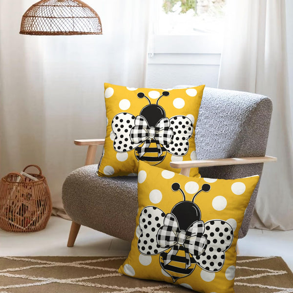 Summer Bee Pillow Covers 18x18 Set of 2 Bumblebee Polka Dots Spring Indoor Throw Pillows