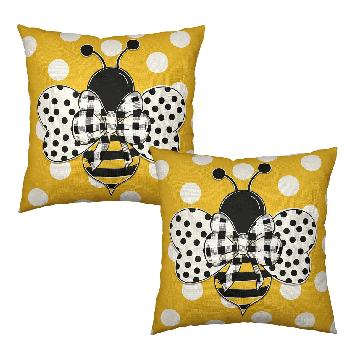 Summer Bee Pillow Covers 18x18 Set of 2 Bumblebee Polka Dots Spring Indoor Throw Pillows