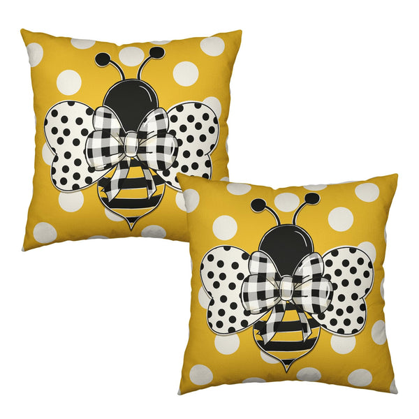 Summer Bee Pillow Covers 18x18 Set of 2 Bumblebee Polka Dots Spring Indoor Throw Pillows