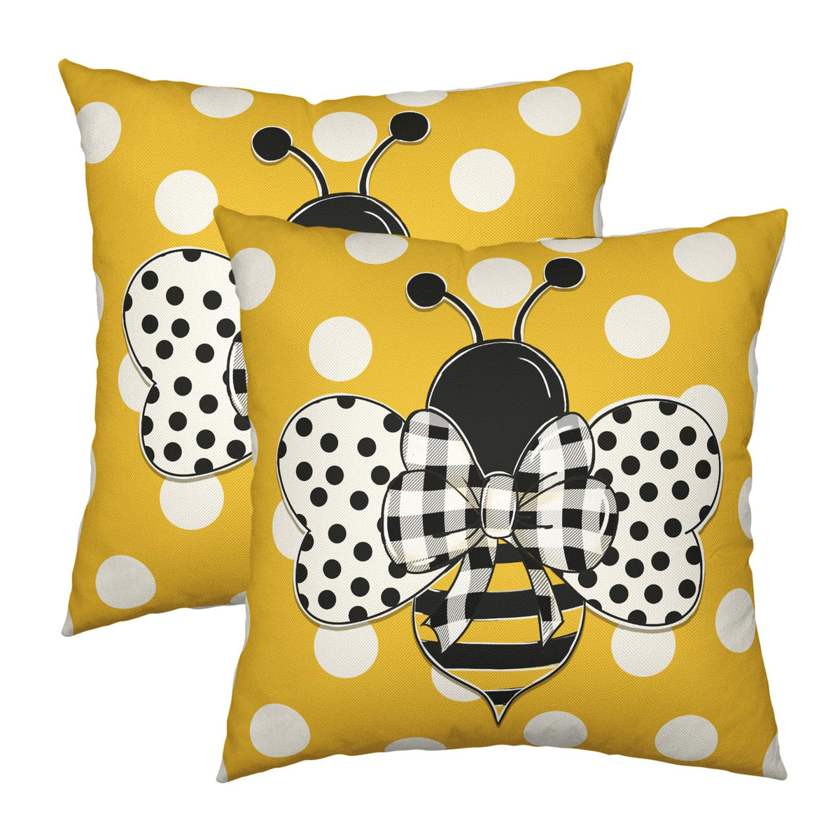 Summer Bee Pillow Covers 18x18 Set of 2 Bumblebee Polka Dots Spring Indoor Throw Pillows