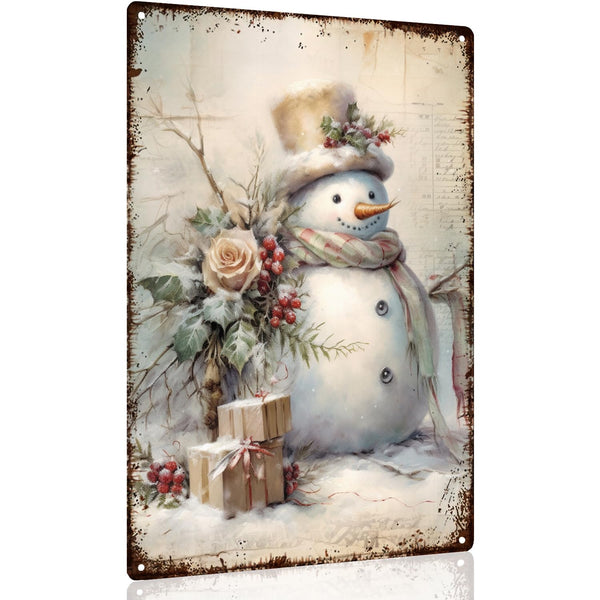 Vintage Snowman Decor,Christmas Snowman Wall Decorations Metal Sign