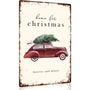 Vintage Christmas Wall Decor Sign,Red Truck with Christmas Tree Metal Decorations Sign